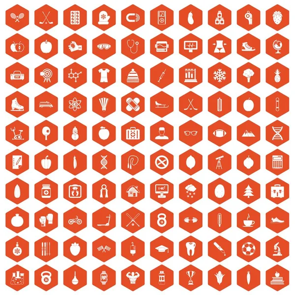 100 ícones bem pessoa hexágono laranja — Vetor de Stock
