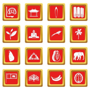 Sri Lanka seyahat Icons set kırmızı