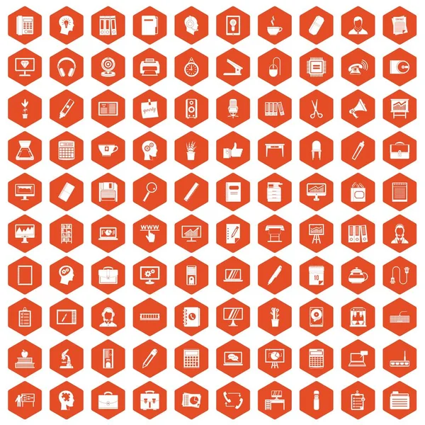 100 iconos de espacio de trabajo hexágono naranja — Archivo Imágenes Vectoriales