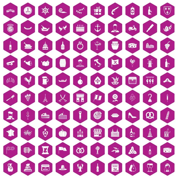 100 Alkoholsymbole Hexagon violett — Stockvektor