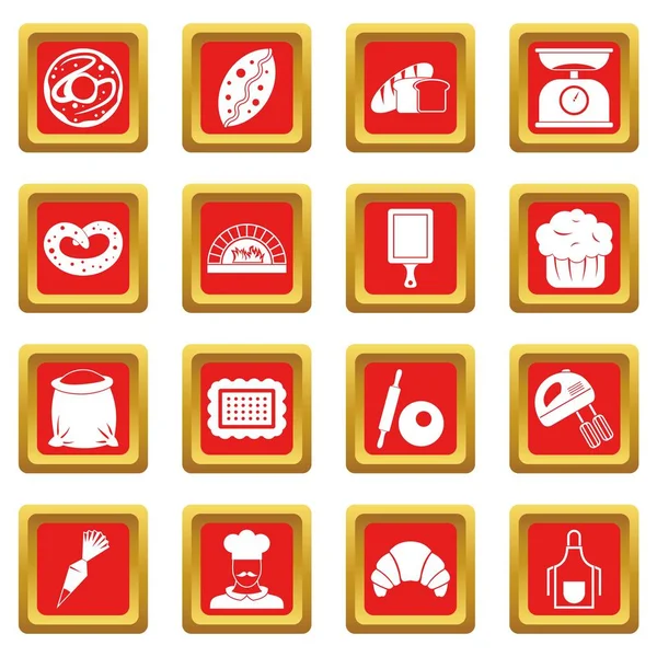 Bakery icons set red — Stock Vector
