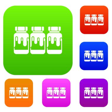 Üç plastik kavanoz guaş ile koleksiyonu ayarla