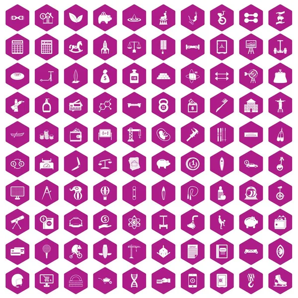 100 значков баланса шестиугольник фиолетовый — стоковый вектор
