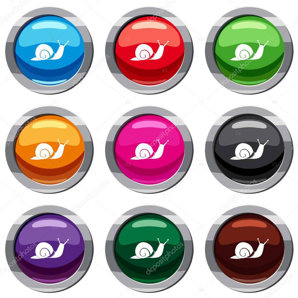 Snail set icon isolated on white. 9 icon collection vector illustration