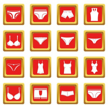Kırmızı iç çamaşırı öğeleri Icons set