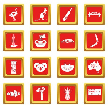 Avustralya seyahat Icons set kırmızı