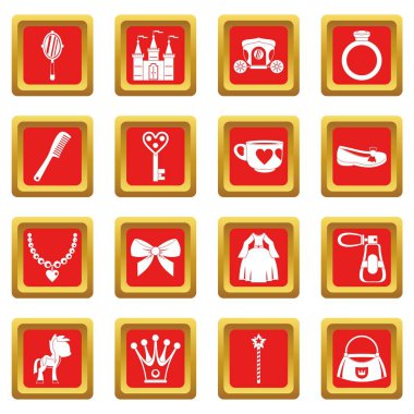 Kırmızı bebek Prenses öğeleri Icons set