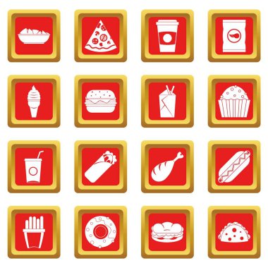 Kırmızı fast food Icons set