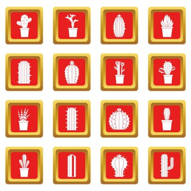 Kırmızı farklı kaktüsler Icons set
