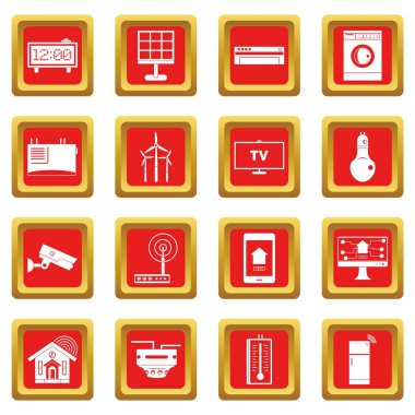 Kırmızı akıllı ev Icons set