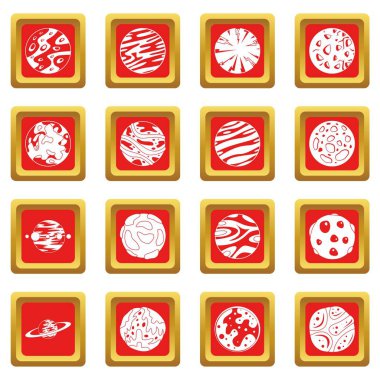 Kırmızı fantastik gezegenler Icons set