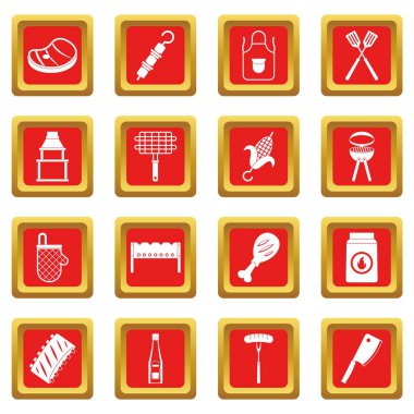Kırmızı barbekü gıda Icons set