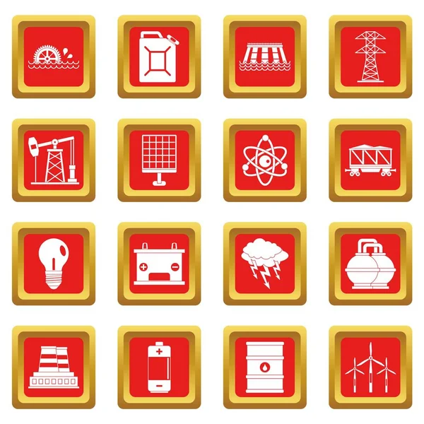 Energiebronnen items pictogrammen instellen rood — Stockvector