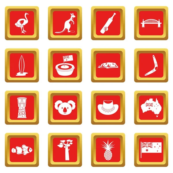 Avustralya seyahat Icons set kırmızı