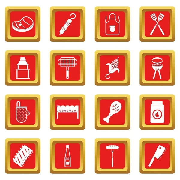 BBQ-voedsel pictogrammen instellen rood — Stockvector
