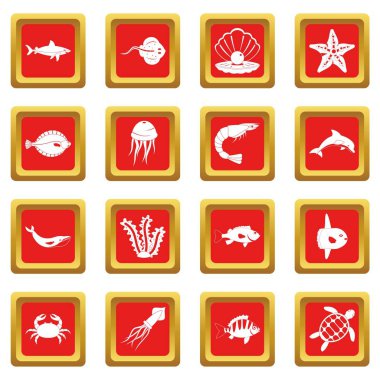 Kırmızı deniz hayvanları Icons set