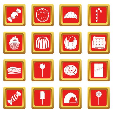 Kırmızı tatlı ve şekerleme Icons set
