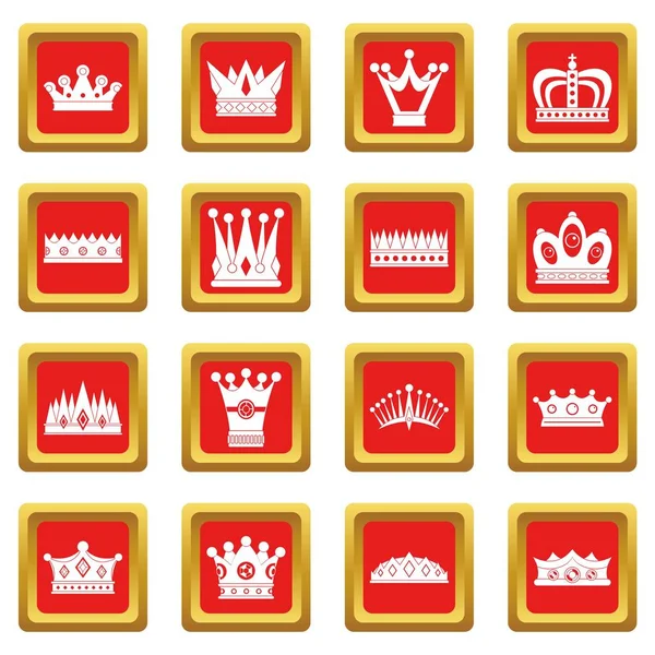 Corona iconos conjunto rojo — Archivo Imágenes Vectoriales