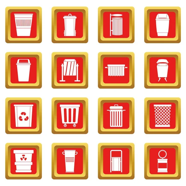Set icone contenitore immondizia rosso — Vettoriale Stock