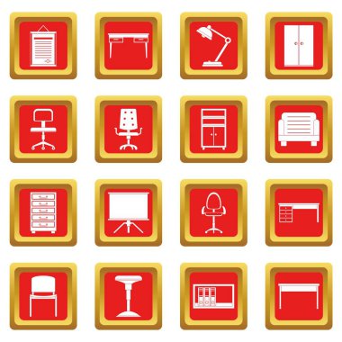 Kırmızı ofis mobilya Icons set