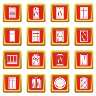 Kırmızı Plastik pencere formları Icons set