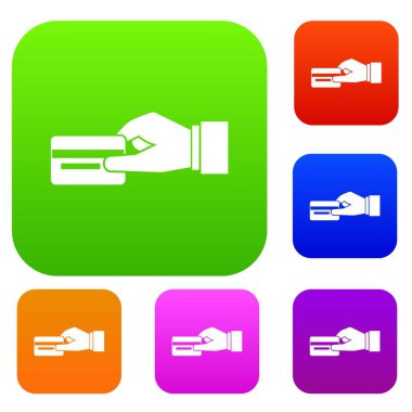 Bir kredi kartı küme koleksiyon tutan el