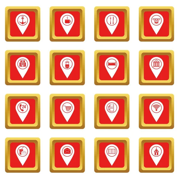 Points of interest icons set red — Stock Vector