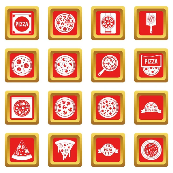 Πίτσα εικονίδια σετ κόκκινο — Διανυσματικό Αρχείο