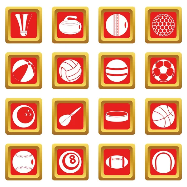 Sport palle icone set rosso — Vettoriale Stock