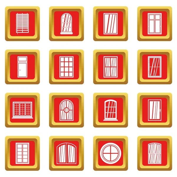 Kırmızı Plastik pencere formları Icons set