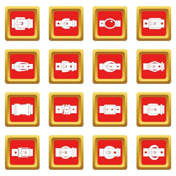 Hebillas cinturón iconos conjunto rojo — Archivo Imágenes Vectoriales