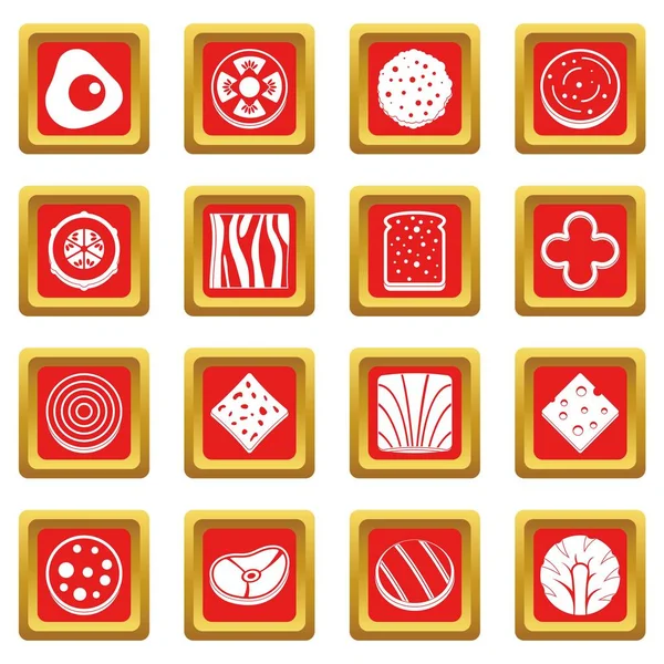 Rebanada de ingredientes de alimentos iconos conjunto rojo — Archivo Imágenes Vectoriales