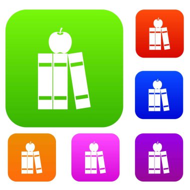 Kitaplar ve elma yığını koleksiyonu ayarla