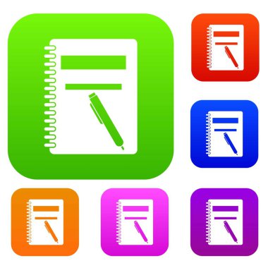 Kapalı spiral defter ve kalem koleksiyonu ayarla