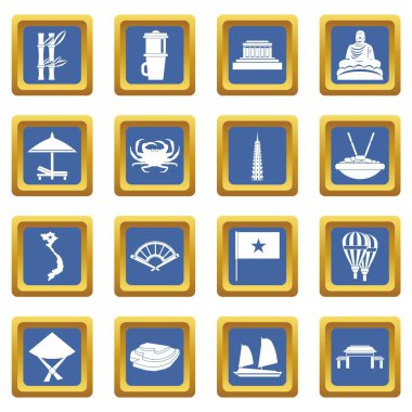 Vietnam seyahat simgeleri mavi ayarla