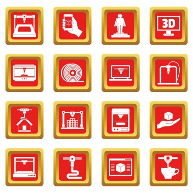 Kırmızı 3D yazdırma Icons set