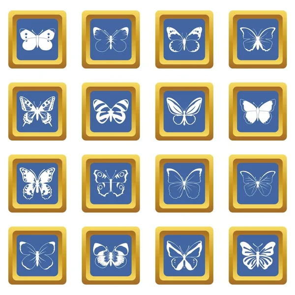 Butterfly set icons set blue — Stock Vector