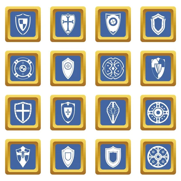 Escudos set iconos set azul — Vector de stock