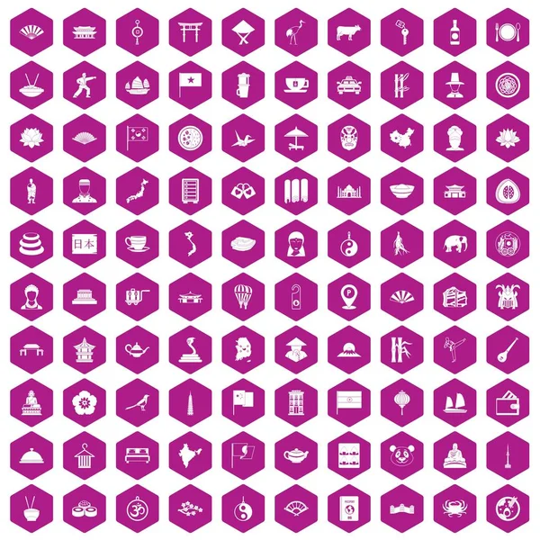 100 icônes plat hexagone violet — Image vectorielle