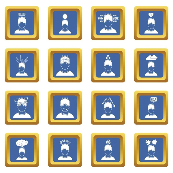 Conjunto de iconos de estrés azul — Vector de stock