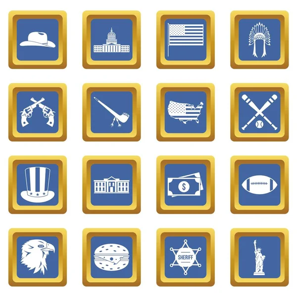 EE.UU. iconos conjunto azul — Vector de stock