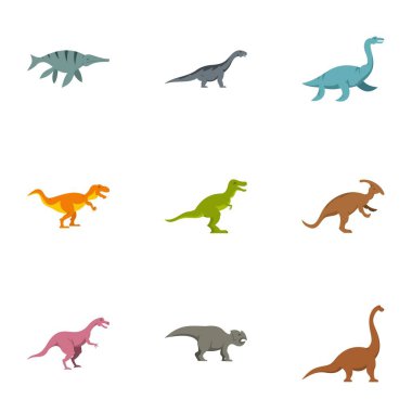 Farklı dinozor Icons set, düz stil