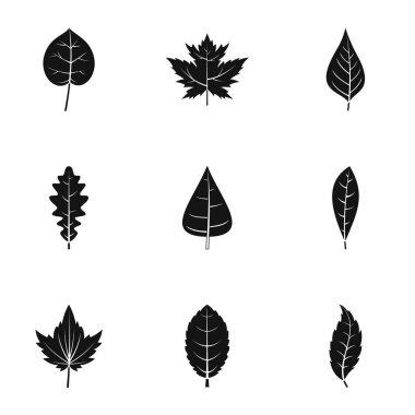 Siyah yaprak Icons set, basit tarzı