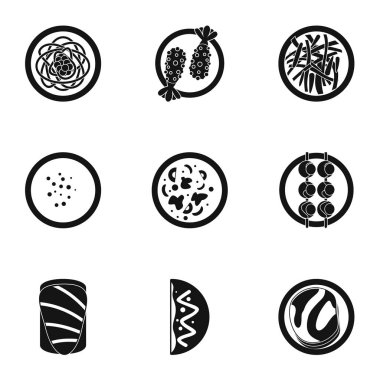 Lezzetli Japon yemekleri Icons set, basit tarzı