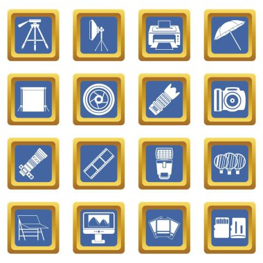 Fotoğraf stüdyosu simgeleri mavi ayarla