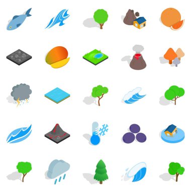 Gezegen Icons set, izometrik stili