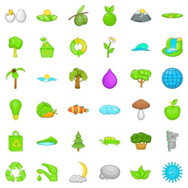 Yeşil gezegen Icons set, karikatür tarzı