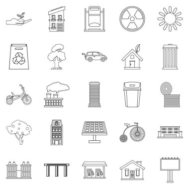 Rüzgar enerji Icons set, anahat stili