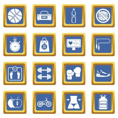 Sağlıklı yaşam simgeleri mavi ayarla