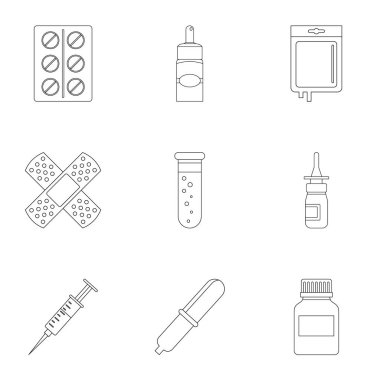 Uyuşturucu formlar simge seti, anahat stili